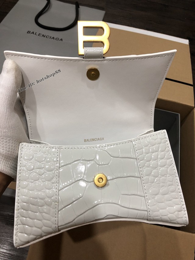 Balenciaga專櫃爆款小號手提女包 巴黎世家鱷魚白色金扣Hourglass沙漏包 fyj1635